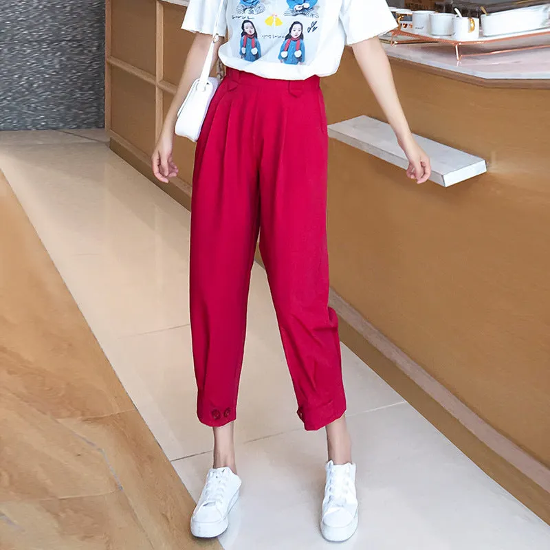 Wide Leg Pants Women Summer Korean Straight High Waist Slim Look Cool Lantern Loose Jogger Thin Casual Pants