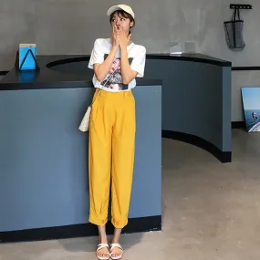 Wide Leg Pants Women Summer Korean Straight High Waist Slim Look Cool Lantern Loose Jogger Thin Casual Pants