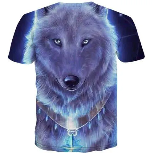 Wolf T-shirt Men Animal Shirt Print Metal T-shirts 3d Blue Tshirt Anime Harajuku Tshirts Novelty Short Sleeve Punk Rock