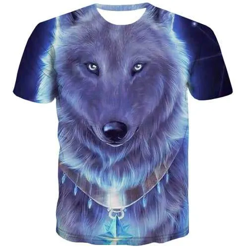 Wolf T-shirt Men Animal Shirt Print Metal T-shirts 3d Blue Tshirt Anime Harajuku Tshirts Novelty Short Sleeve Punk Rock