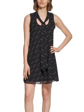 Women's All Over Brand Logo Printed Dress,Black
