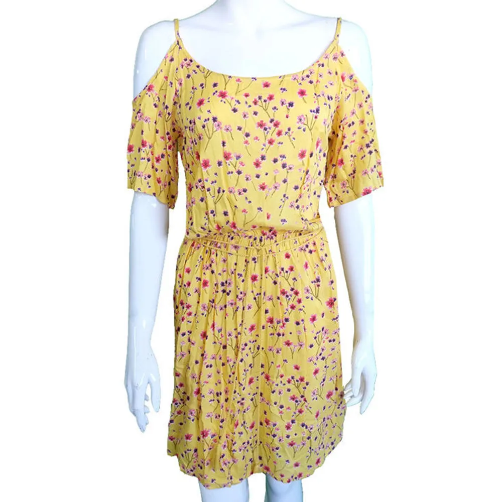 Women's Cold Shoulder Floral Dress,Yellow