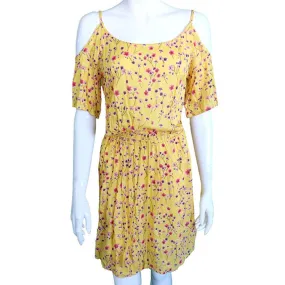 Women's Cold Shoulder Floral Dress,Yellow