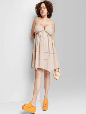 Women's Flip Flop Embroidered Dress,Beige