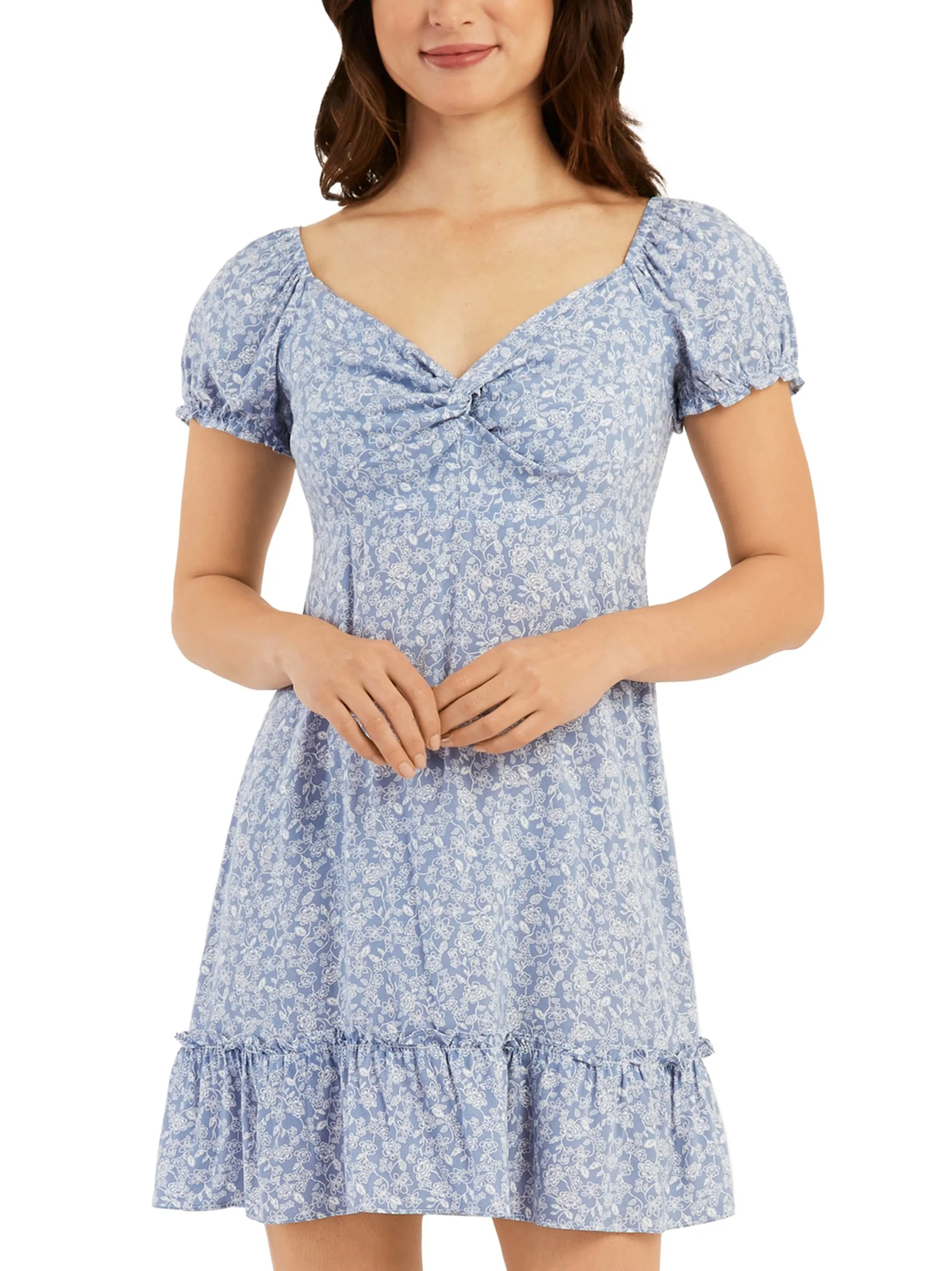 Women's Floral Printed Twist-Front Dress,Blue
