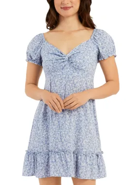 Women's Floral Printed Twist-Front Dress,Blue