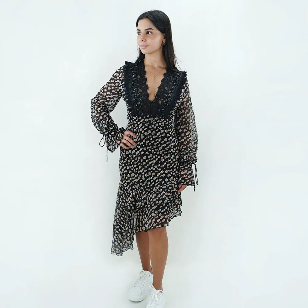 Women's Lace Neckline Dress,Black