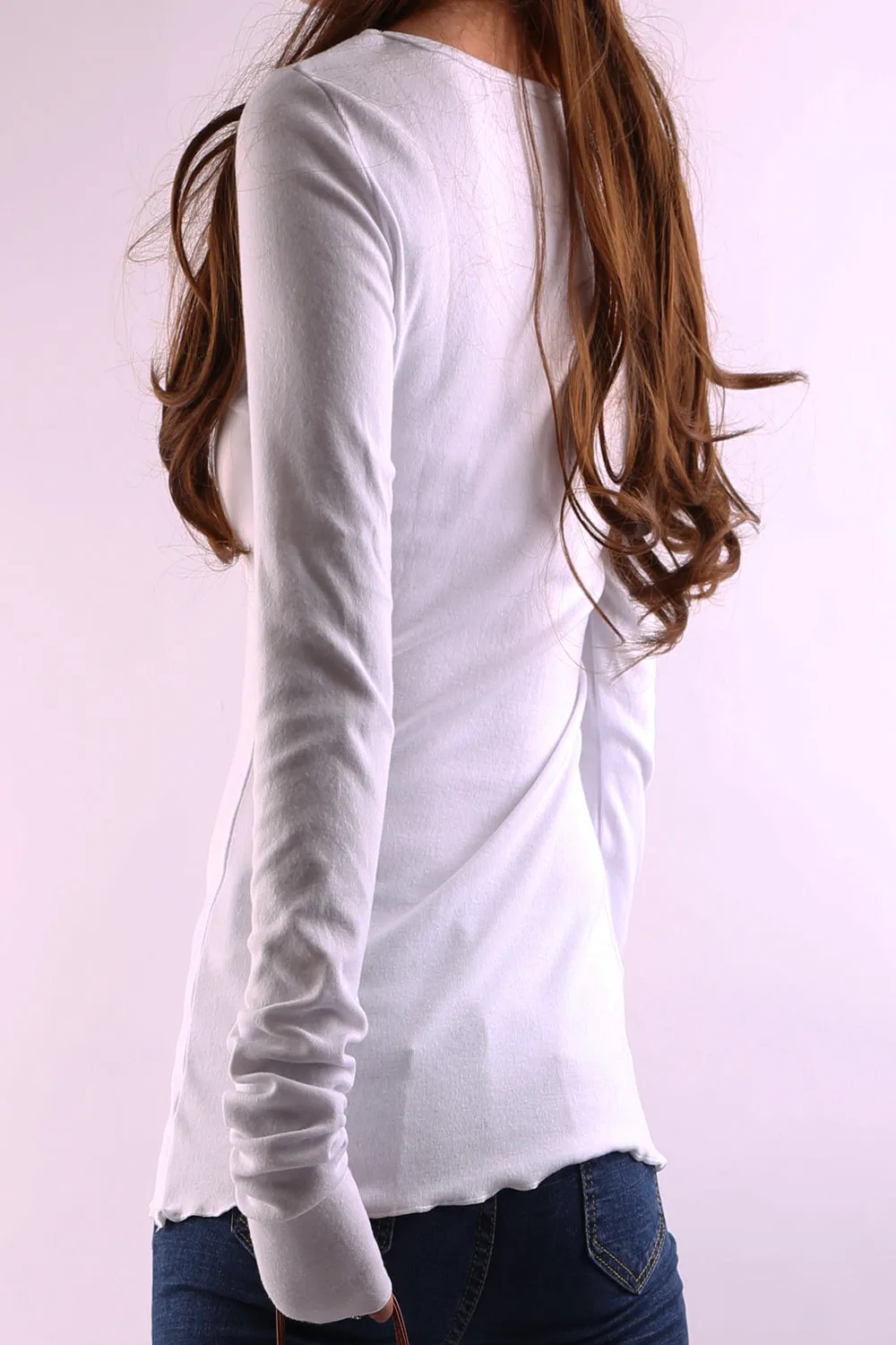 Women's Long Long Sleeves top, bottoming Cotton t-Shirt, Black shirt, v-neck top, form fitting top(Y1117)