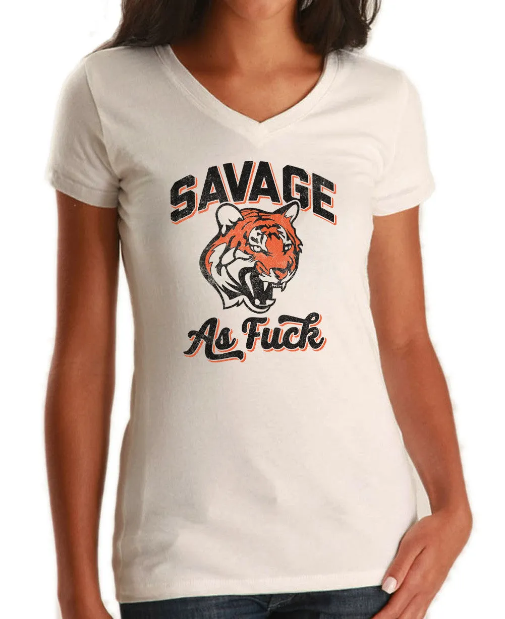 Women's Savage as Fuck Tiger Vneck T-Shirt