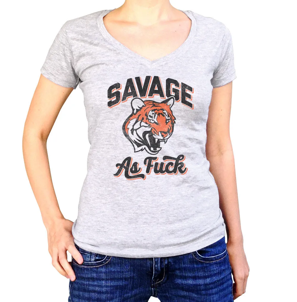Women's Savage as Fuck Tiger Vneck T-Shirt