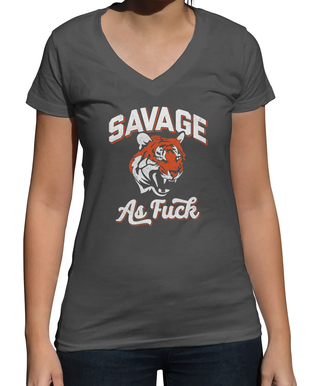 Women's Savage as Fuck Tiger Vneck T-Shirt