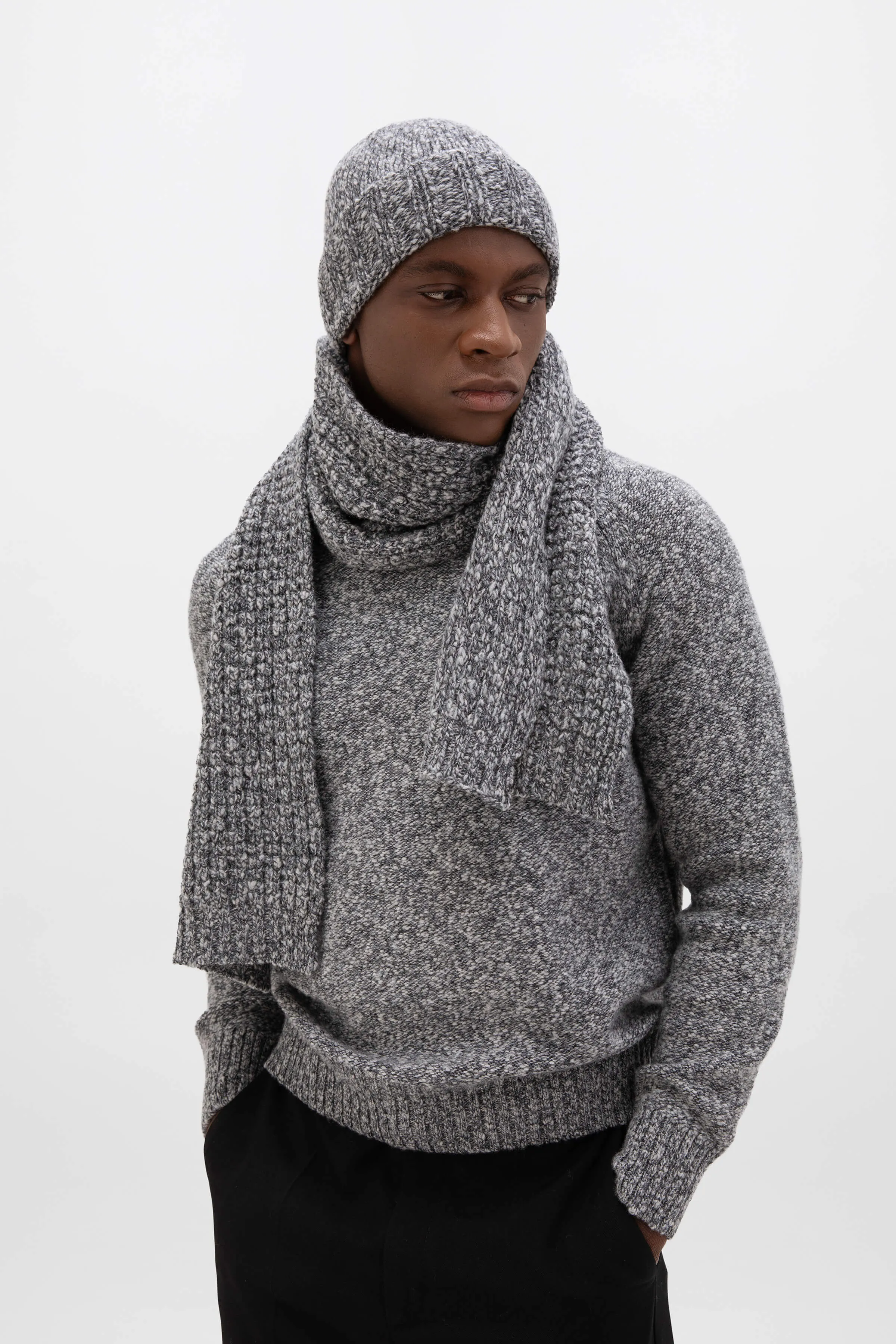 Wool Cashmere Slub Waffle Scarf