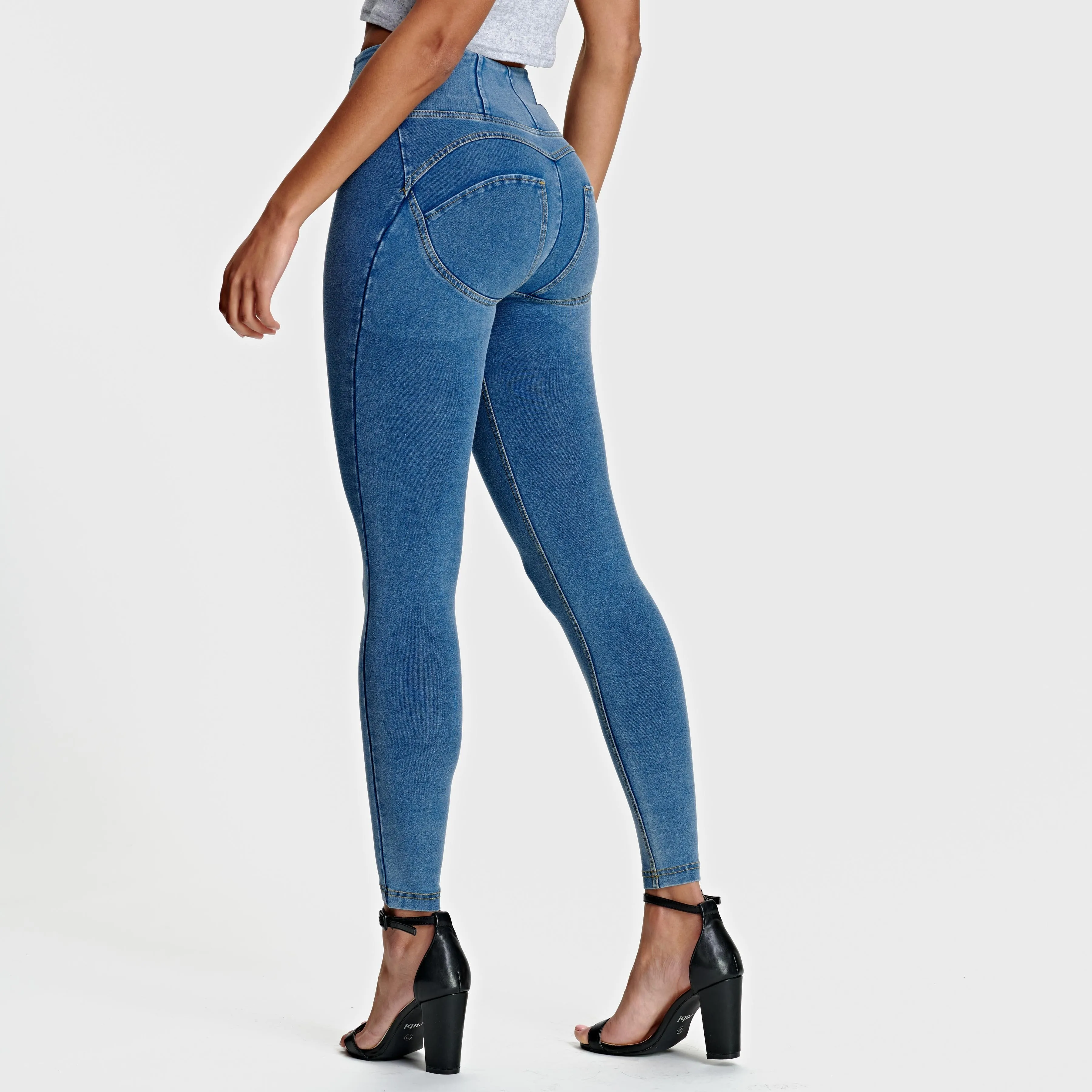 WR.UP® Denim - High Waist - 7/8 Length - Light Blue   Yellow Stitching